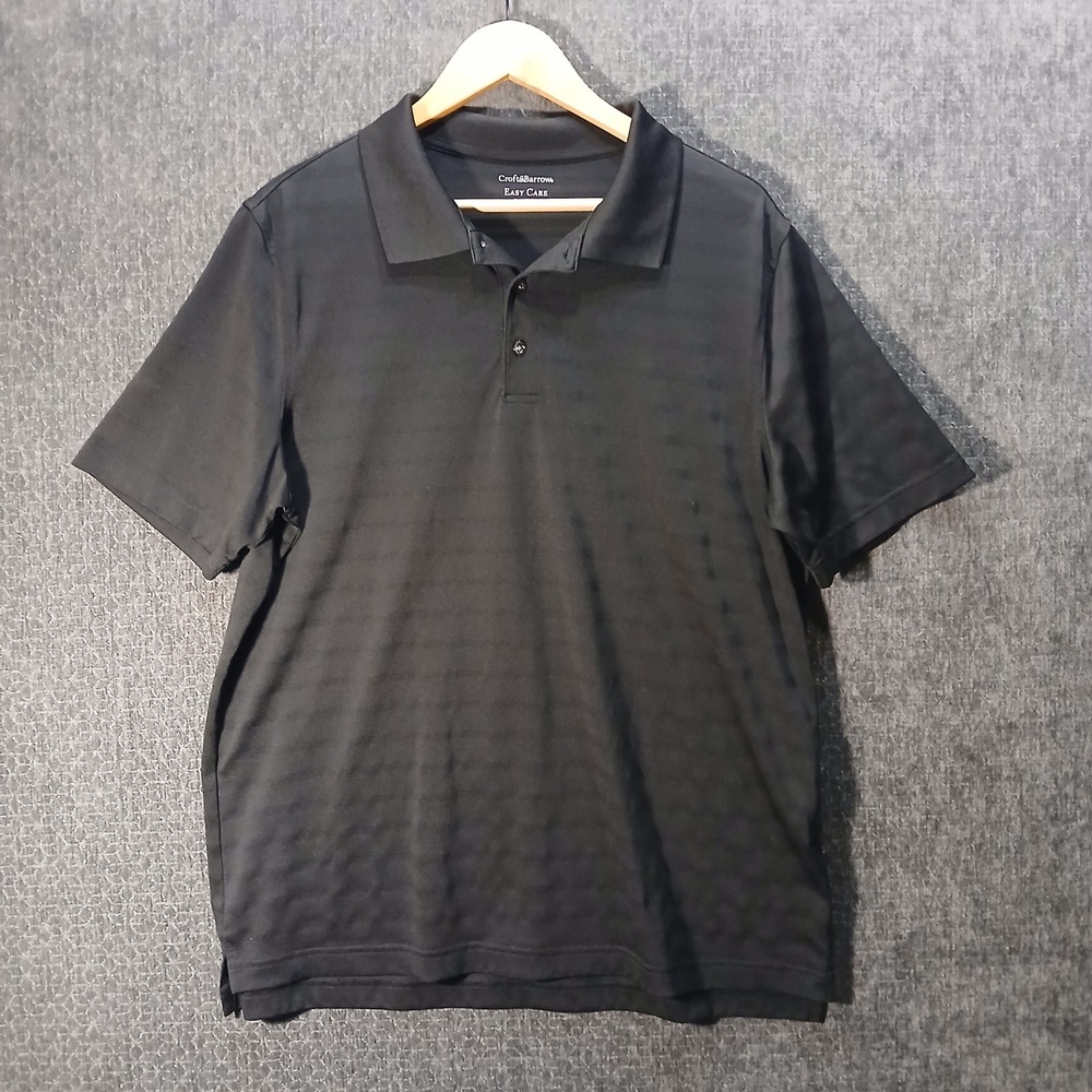 Croft & Barrow Mens Large Black Easy Care Textured Stripe Short Sleeve Polo